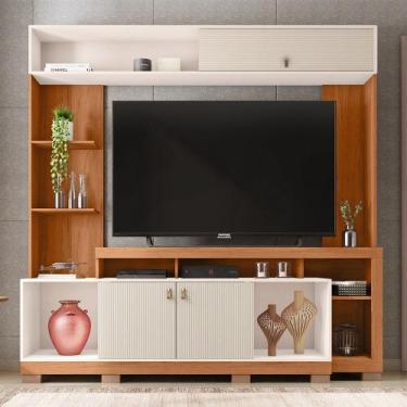 Imagem de Estante TV 65 Pol 200cm Sala de Estar Olevi Freijó/Off White C01 - D'R