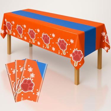Imagem de iCrius Toalhas de mesa de festa com design de pata de animal – conjunto de 3 peças (137 x 274 cm) - suprimentos de aniversário com tema de cão/gato, capas de mesa de plástico descartáveis
