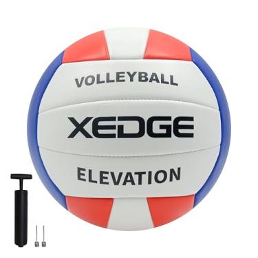 Imagem de XEDGE Voleibol costurado à máquina - Bola oficial tamanho 5 para treinamento interno/externo, praia, grama e quadra (azul, branco e vermelho, tamanho 5)