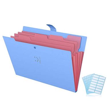 Imagem de 1 peça de papel multiuso multiuso de plástico A4 expansível com bolsos de pasta para documentos Accordion e 168 etiquetas de pasta de arquivo, Azul