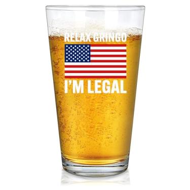Imagem de Relax Gringo I'm Legal Beer Glass 473.6 g I'm A New American Citizenship Gifts For Family Friends Immigration New Citizen Gift Celebration US Flag Pint Glasses Clear Drinking Glass Drinkware