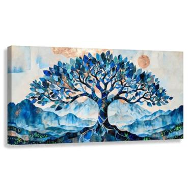 Imagem de Árvore da Vida Arte de Parede Impressão em Tela Harmonia da Vida Fotos de Decoração Pintura Natureza Azul Sala de Estar Quarto 80x40cmx1