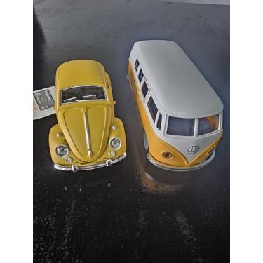 Imagem de Kit Fusc Kombi Miniatura Colecionável Brinquedo Carrinho Metal À fricção Abre Portas (Bege + Kombi Amarela)