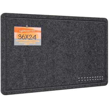 Imagem de Quadro de avisos, quadro decorativo de feltro de 91 x 61 cm, quadro de cortiça alternativo para parede, quadro fotográfico dobrável, quadro de visão autoadesivo, quadro de humor com 20 pinos - cinza