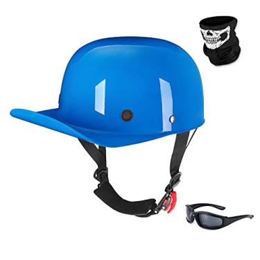 Imagem de Woljay Vintage Retro Open Face Capacete de Motocicleta Boné de Beisebol Meio Capacetes Masculino Feminino para Ciclomotor Boné Jet Scooter Street Cruiser com Óculos de Máscara - Certificado DOT (GG,