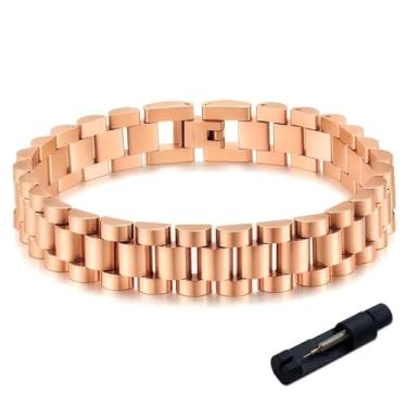 Imagem de MYNENEY Pulseira masculina de aço inoxidável de 10 mm, pulseira de corrente de elos de relógio para homens prata/ouro/preto 19 cm / 21 cm de comprimento joia masculina clássica, 8.27in, Aço inoxidável