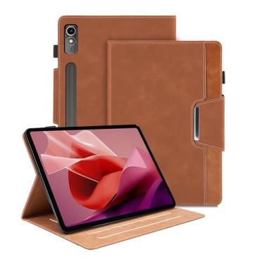 Imagem de Capa para Lenovo Tab P12 12,7 polegadas 2023 (TB370FU) - Capa com suporte de visualização em vários ângulos com bolso, capa fólio de couro PU com fecho magnético, capa para tablet inteligente