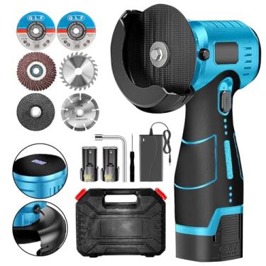 Imagem de ZFULVO Kit de esmerilhadeira angular sem escova, mini ferramenta elétrica de 19500 rpm com bateria de 2 x 16,8 V 2000 mAh e discos de 6 corte, cortador portátil para madeira de metal