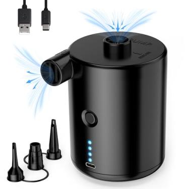 Imagem de Bomba de ar para infláveis, bomba de ar recarregável, bomba de colchão de ar portátil preta, enchimento eficiente para infláveis, almofadas de dormir, perfeita para viagens, acampamento, inclui 4
