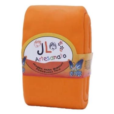 Imagem de kit 02 Massas de Biscuit JL Artesanato Colorida ou Branca 90g, Laranja