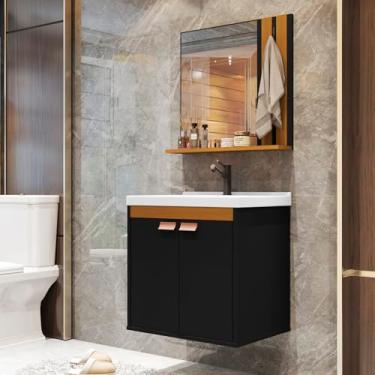 Imagem de Gabinete Banheiro em MDF Com Espelho e Cuba Pallas Armário Espelheira Mobishop (Preto)