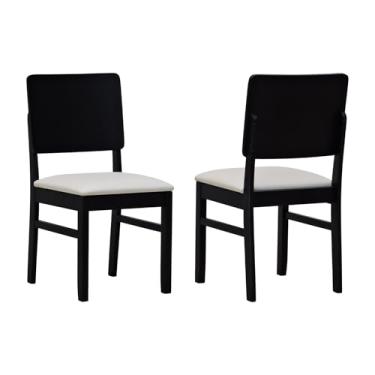 Imagem de Kit 2 Cadeiras Quéops Madeira Maciça Encosto Anatômico Assento Estofado - Preto - Corano Bege