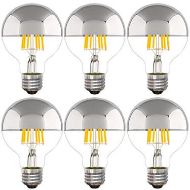 Imagem de ARGANOL Lâmpada Metade Cromada 6W (equivalente a 60 Watt), Globo G25 Regulável 5000K Lâmpada Edison Decorativa de Luz Diurna, Lâmpada com Ponta Prata, Base E26 Pacote com 6