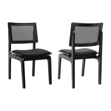 Imagem de Kit 2 Cadeiras Gus Madeira Maciça Encosto Telinha - Preto - Assento Estofado Corano Preto