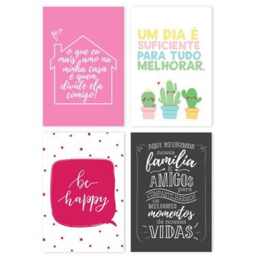Imagem de Placas Decorativas com Frases Alegria 20x30cm Kit 4un - Quartinhos