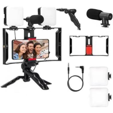 Imagem de Kit Estabilizador para Smartphone com 2 Luzes LED e Microfone, Suporte Ergonômico Duplo, para Vídeos, Lives e Vlogs