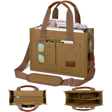 Imagem de KKXIU Bolsa Feminina Grande de Lona com Zíper e Compartimentos, Bolsa Carteiro Bíblica de Trabalho Transversal, Marrom, Large