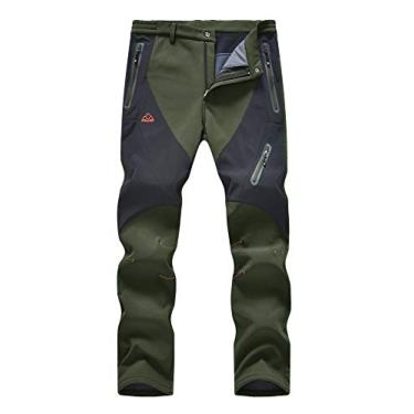 Imagem de YSENTO Calças cargo masculinas forradas com lã para esqui, neve, inverno, impermeável, softshell com isolamento térmico, Verde, 42