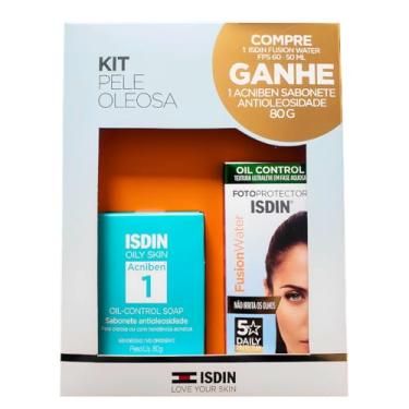 Imagem de Kit Isdin Pele Oleosa Protetor Solar Facial Fusion Water Sem Cor Fps 60 50ml + Sabonete Acniben Antioleosidade 80g
