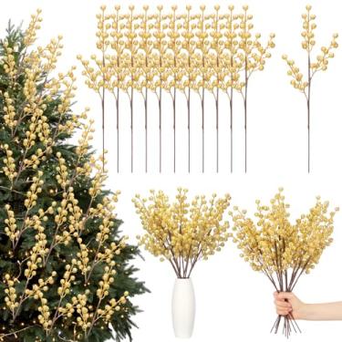 Imagem de Norme 12 peças de enfeites artificiais de Natal com glíter, caules de baga, 40,6 cm, varas decorativas de contas, galhos, guirlandas para árvore de Natal, vaso de árvore de Natal, faça você mesmo