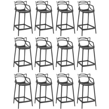 Imagem de Kit 12 Banquetas Média Allegra 66cm Design Cozinha/bancada - Preto