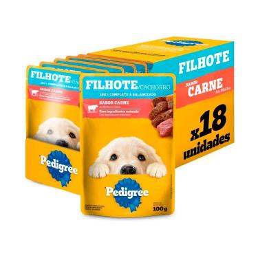 Imagem de Caixa 18un Ração Úmida Pedigree Cães Filhotes Carne ao Molho 100g
