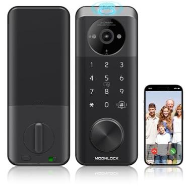 Imagem de Fechadura inteligente de vídeo com campainha C95, fechadura de porta de entrada sem chave 6 em 1, trava de fechadura de câmera WiFi integrada para porta da frente, impressão digital, código do teclado