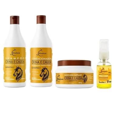 Imagem de Kit Capilar Profissional Kit Crina e Cauda, Shampoo 400ml + Condicionador 400ml + Máscara 500g + Óleo Reparador 30ml, Restauração para Cabelos Danificados