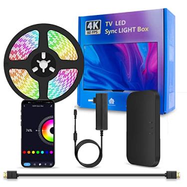 Imagem de DoHome Luz de fundo de TV LED com caixa de sincronização HDMI para TVs de 75 a 85 polegadas RGBIC WiFi LED controle de aplicativo com sincronização de som e cena compatível com Alexa e Google