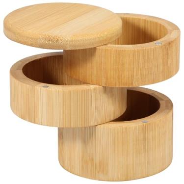 Imagem de Adega de sal de bambu com tampa magnética, caixa de sal de bambu de 3 camadas, recipiente de armazenamento de sal, recipiente de temperos, caixa de armazenamento de pimenta, caixa de sal de cozinha
