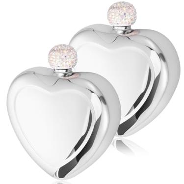 Imagem de Mini cantil de quadril em forma de coração, frasco de licor de aço inoxidável de 170 g, frasco de vinho portátil, frascos de uísque, frascos de quadril de bolso com tampa de strass brilhante para