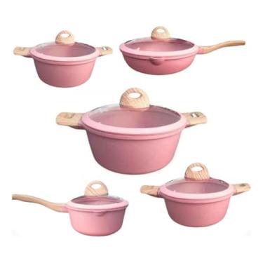 Imagem de Conjunto de Panelas de Cer�mica Antiaderente Revestido de Granito, 5 Pe�as, Cozinha Saud�vel, Livre de PFOA (Rosa)