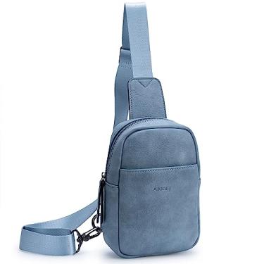 Imagem de Alldaily Bolsa tiracolo pequena para mulheres, bolsa tiracolo de couro, moderna, bolsa de peito para viagens, pochete, Azul, Compacta
