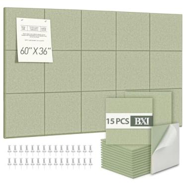 Imagem de BXI Quadro de avisos de feltro - 152 x 91 cm, 15 peças de quadros de cortiça autoadesivos decorativos com 30 pinos, painéis de parede acústicos resistentes para trabalho de escritório, azulejos de