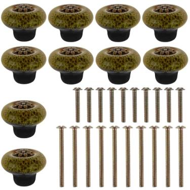 Imagem de Conjunto de puxadores de cerâmica vintage puxadores decorativos de móveis com parafusos multiuso puxador de porta de armário puxador de cômoda para armários gaveta armário guarda-roupa ZJMCAJY (verde)