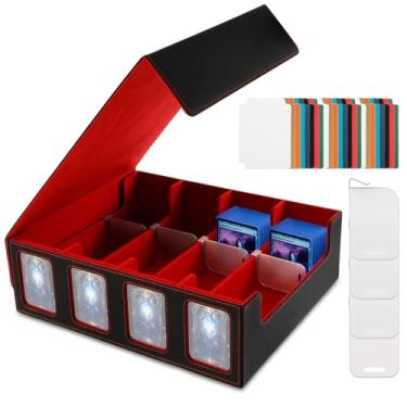 Imagem de Estojo de baralho para cartões colecionáveis 2400+, caixa de couro com fecho magnético para cartões de jogo, 4 fileiras, caixa de armazenamento Commander, protetores mágicos com divisórias e suportes