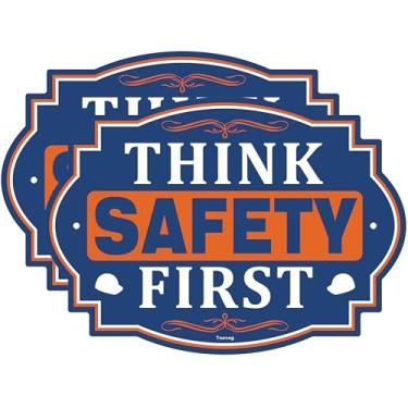 Imagem de THINK SAFETY FIRST, placa de segurança para local de trabalho, área de construção de laboratório e porta da indústria, 25,4 x 17,8 cm metal refletivo alumínio ferrugem proteção UV, impermeável