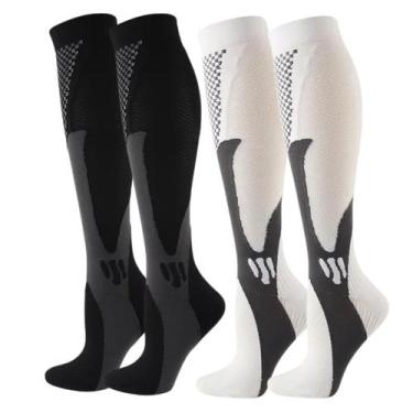 Imagem de Kit 2 Pares Meia De Compressão Esportiva Cano Alto 3/4 Corrida Ciclism