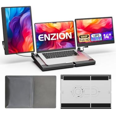 Imagem de Enzion Extensor de tela para laptop, extensor de monitor de laptop FHD 1080P de 14 polegadas, base de resfriamento e tela destacável, Plug & Play, extensor de tela tripla compatível com Windows/Mac