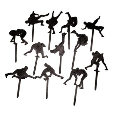 Imagem de 3D Printed Wrestling Cupcake Toppers – Reusable Set of 12 Silhouettes with Built-In Picks – 2” Tall Figures on 2” Stakes – Solid Plastic Party Decorations (12)