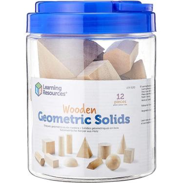 Imagem de Recursos de aprendizagem Sólidos Geométricos, Formas de Madeira, Conjunto de 12 Formas Geométricas, Idades 6+, Multi-cor