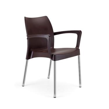 Imagem de Poltrona Sec Line Coffee, em resina de Polipropileno, com pés em tubo redondo de alumínio, com sapatas anti derrapantes, suporta 120 kg.