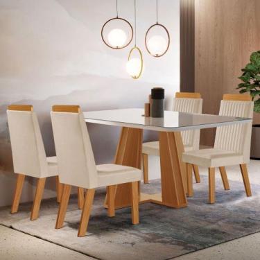 Imagem de Mesa de Jantar 4 Lugares Madri com Vidro Castanho/Cinamomo/Suede Creme