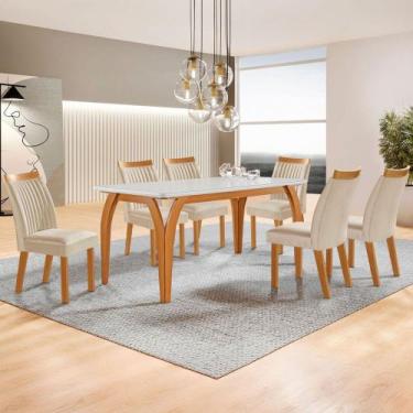 Imagem de Mesa de Jantar 6 Lugares Agata com Vidro Castanho/Cinamomo/Suede Creme