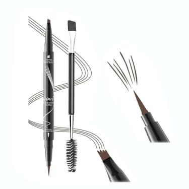 Imagem de Lápis de sobrancelha microblading de ponta dupla 2 em 1 | Ponta de 4 pontas e pincel de precisão para traços naturais semelhantes a cabelos | Impermeável, à prova de manchas e uso prolongado o dia