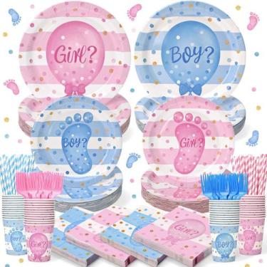 Imagem de Suprimentos para festas Kinovo Gender Reveal Plates, copos, guardanapo
