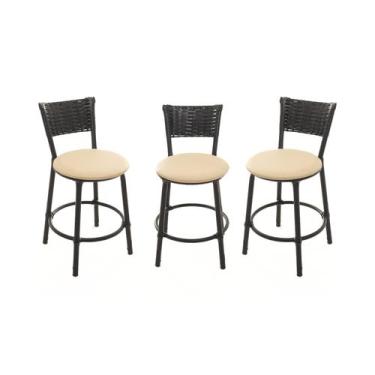 Imagem de KIT 3 Banquetas Baixa Encapada Junco PRETO Bar Bistro Cozinha - ESPAÇO
