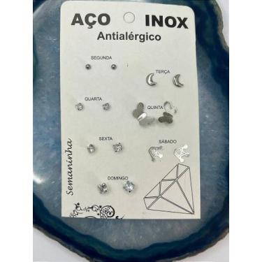 Imagem de Cartela de Brincos Semaninha - 7 Pares de Brincos em Aço Inox Antialér