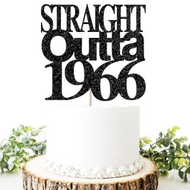 Imagem de Migeaks Topo de bolo Straight Outta 1966 para festa de aniversário de 60 anos, Cheer 60 topo de bolo - Engraçado 60-homens e mulheres 60º aniversário/festa de aniversário decoração de bolo ouro preto