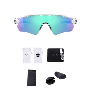 Imagem de Oakley Óculos de sol Radar EV Path OO9208 Shield | Pacote com kit de limpeza e bolsa de microfibra branca, Cinza branco polido / safira Prizm